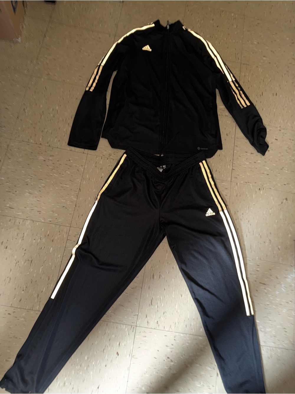 adidas Black Track Jacket and Pants with White Stripes